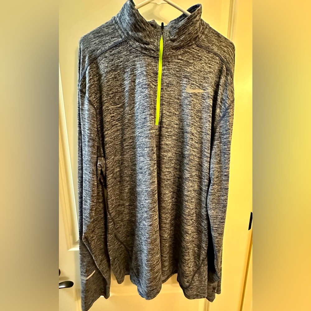Men’s Nike XXL Dri-fit running top, navy and gray with lime green front 3/4 zip